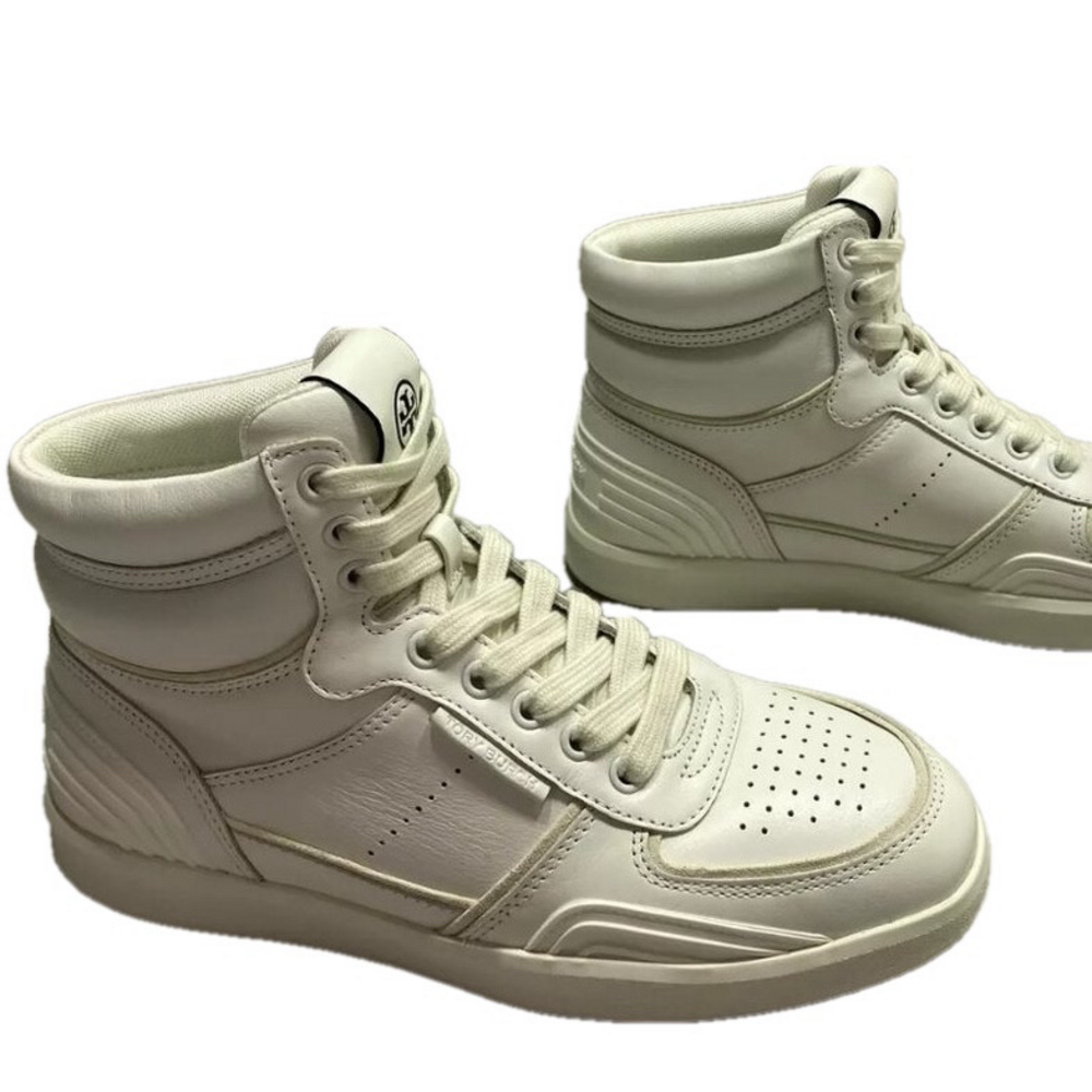NEW TORY BURCH Womens Clover High Court Sneakers Size 5 Flat Round Toe White